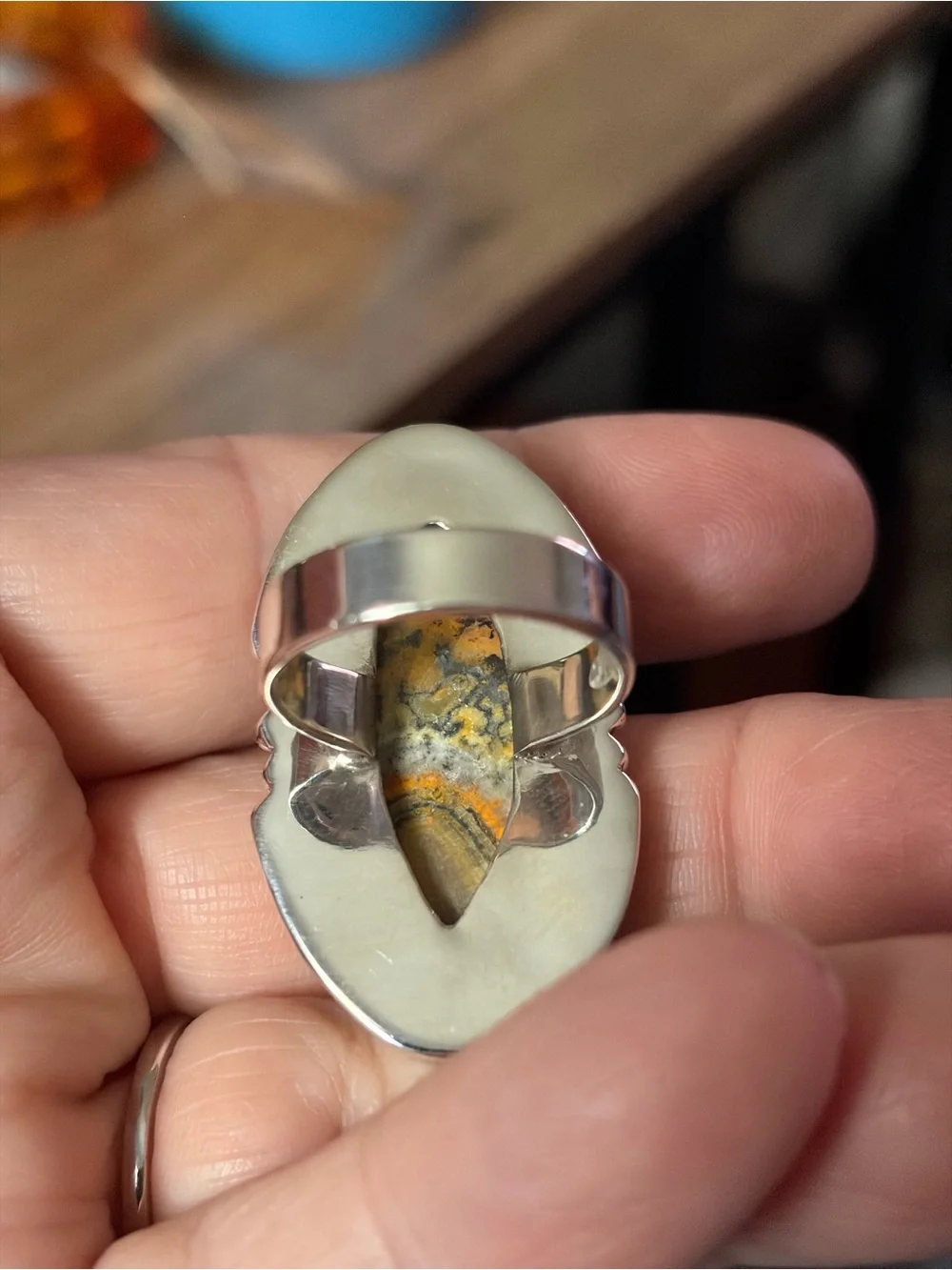 very large and weighty SW Design sterling silver Bumblebee Jasper ring